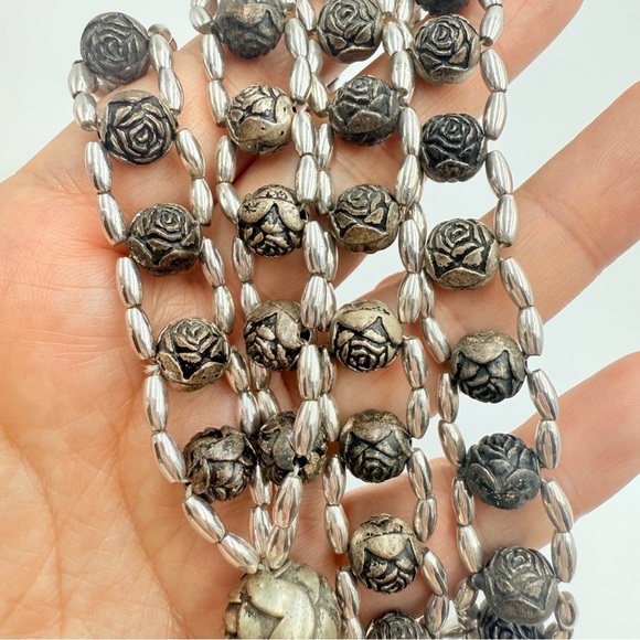 Vintage Silver Plated Bali Style Rose Bud
Metal Beaded Necklace - Picture 5 of 8